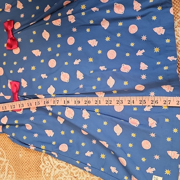 Toddler Girl's Blue Dress w/Bows, Space Theme, Cotton Blend, 1 Yr Old - Picture 8 of 13